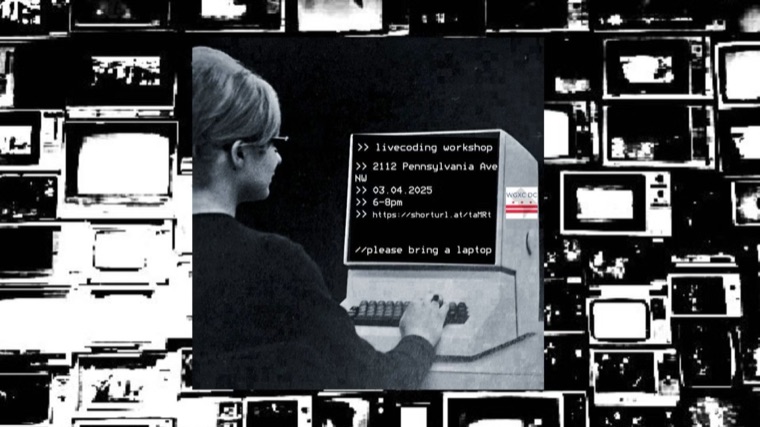 Livecoding workshop event flyer for March 2025